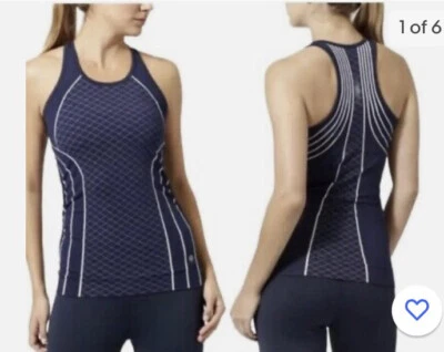 Athleta sz M темно-синий белый линия отделки быстрый спортивная спина защемленный Майка - Изображение 1 из 4