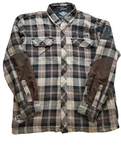 Camisa de franela a cuadros forrada parches en el codo con logotipo Harley Davidson para hombre - Imagen 1 de 17