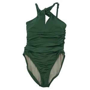 Aquashape Dolfin Swimwear Size 10 Green Ruched One Piece Swimsuit Slimming NWT  - Picture 1 of 8
