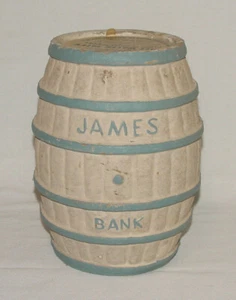 ¡BANCO DE MONEDAS DE BARRIL DE PAPEL MACHÉ DE COLECCIÓN James Salt Water Taffy Atlantic City, Nueva Jersey! - Imagen 1 de 3