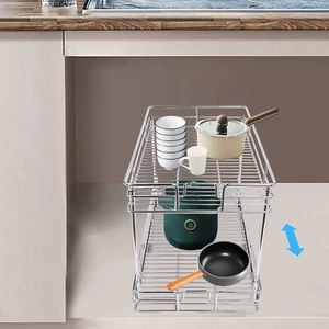 2-Tier Cabinet Pull Out Shelves Kitchen Cabinet Pull Out Cabinet Organizer - Picture 1 of 21