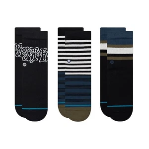 Stance Kids 3 Pk Black Crew Cotton Cushion Stripe Mikol Casual Sock Set M 11-2 - Picture 1 of 1