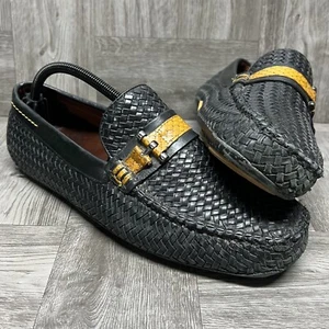 Franco Cuadra Woven Leather Driving Shoes Loafer Black Mens 8 Buckle Pre-Owned - Picture 1 of 24