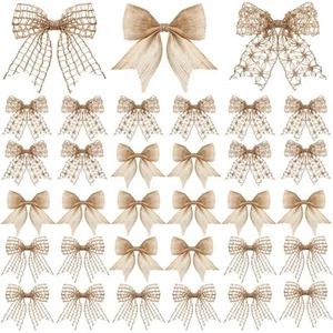 30 Pcs Natural Knot Burlap Bows for Wreath Tree Farmhouse Holiday Decor - Cla... - Picture 1 of 7