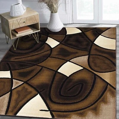 Abstract Area Rug Modern Contemporary 8x10 Rug Kilim Chocolate Brown Mocha Black - Image 1 of 4