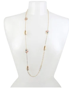 $85 Betsey Johnson gold tone shell station mixed long Necklace Z70 - Picture 1 of 11
