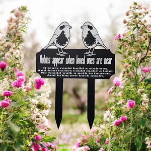 Memory marker grave Ornament side plaque stake engraved heart memorial robins - Picture 1 of 5