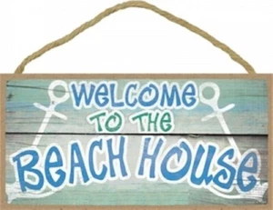 Welcome To The Beach House Beach Ocean Wall 10x5 NEW Hanging Wood Sign D23 - Picture 1 of 3