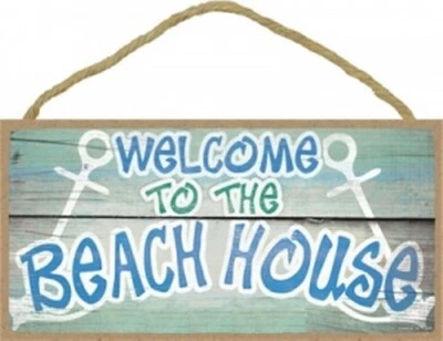Welcome To The Beach House Beach Ocean Wall 10x5 NEW Hanging Wood Sign D23 - Image 1 of 3