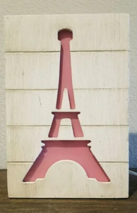 Eiffel Tower Shabby Chic Free Standing Accent/Night Light Pink/White Wood - Picture 1 of 5