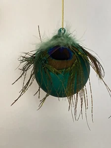Pallina Albero di Natale Vetro Verde Opaco Piume Pavone EDG Enzo De Gasperi - Foto 1 di 4