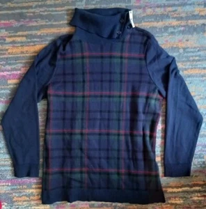 Talbots Women’s Turtleneck Knit Sweater Size XL Blackwatch Plaid Navy NWT Preppy - Picture 1 of 6