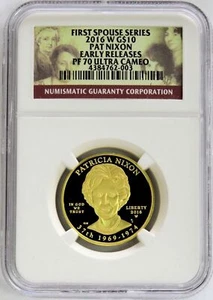 2016 W GOLD $10 PAT NIXON 2,645 MINTED 1/2 oz COIN NGC PF 70 UC EARLY RELEASES - Picture 1 of 2