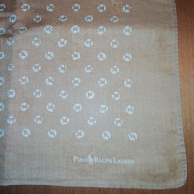 Ralph Lauren Men Tie Vintage Handkerchief Used Beige Woven Pattern Approx. 50Cm - Image 1 of 4
