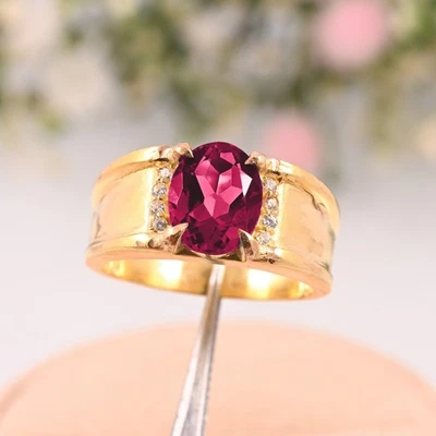 Pink Tourmaline Silver Men Ring, 925 Sterling Silver, Hand made Ring Men RIng - Image 1 of 3