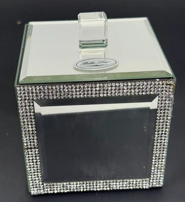 BELLA LUX Rhinestone  Cotton Jar Trinket Box BLING Mirror Glass VANITY BATH - Image 1 of 4