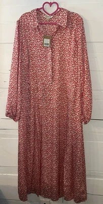 Vestido Camisa Midi Falda Plisada Boden Rojo/Naranja y Blanco Talla 16/18R Nuevo con Etiquetas Foto 1 de 4