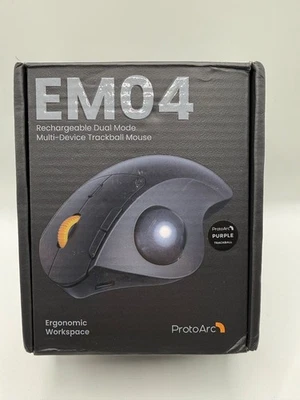 ProtoArc EMO4 Bluetooth trackball mouse rechargeable, Black w/purple ball - Image 1 of 4