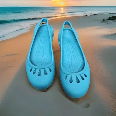 CROCS Women's Size 9 MALINDI Ballet Flats Brown Slingback Slip On Shoes Cut Out - Image 1 of 4