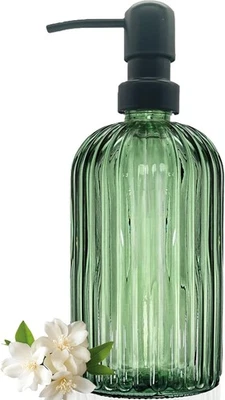 Green Glass Soap Dispenser with Black Rust Proof Stainless Steel Pump, 13.5Oz Ba - Image 1 of 4