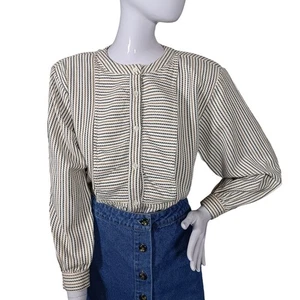 Blusa de Colección Susan Hutton Talla 10 Rayas Gris Oscuro y Marrón Abotonada  - Imagen 1 de 6