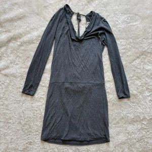 Haute Hippie Damen grau drapiertes Jersey Minikleid Wasserfallausschnitt Langarm Gr. S - Bild 1 von 10