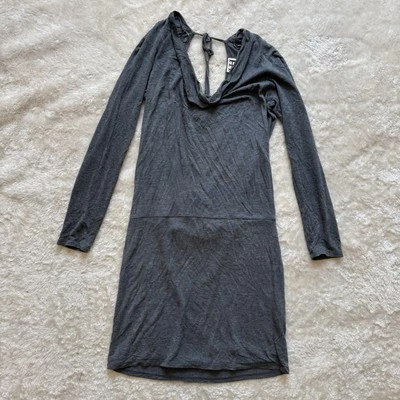 Haute Hippie Womens Grey Draped Jersey Mini Dress Cowl Neck Long Sleeve Sz S - Image 1 of 4