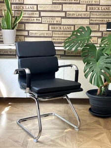 BLACK Soft Pad PU Leather Designer Office Reception Conference Meeting Chair New - Picture 1 of 18