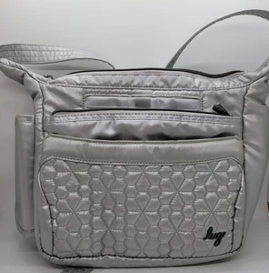 LUG Flutter SE Crossbody Bag Purse W/Water Bottle Holder Multi Pocket Silver - Picture 1 of 9