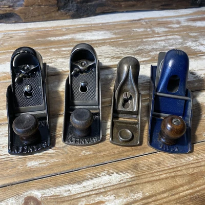 4 VINTAGE BLOCK PLANES 2 x Stanley 220, A Hobbies No6 & A No 110 All made in UK - Image 1 of 4