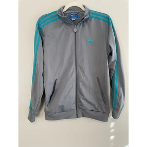 Adidas Youth Size XL Teal Blue Gray Track Jacket 3 Stripes Full Zip - Picture 1 of 6
