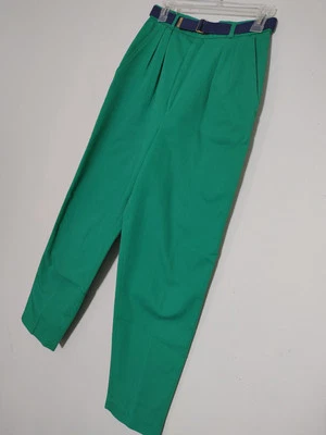 Vintage 90s Palmettos pleated green pants with blue belt Size S Colorful New Yor - Image 1 of 4