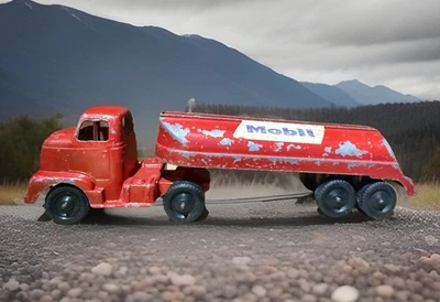Vintage 1960 Tootsietoy of Chicago, Chevrolet Truck with Mobil Trailer - Image 1 of 4
