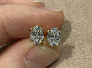 2.0 Carat Lab Created Diamond Oval Stud Earrings Set In 9k Gold Plated 925 - Picture 1 of 7