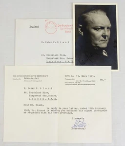 German CHANCELLOR Ludwig ERHARD signed photograph with letter signature politics - Picture 1 of 5