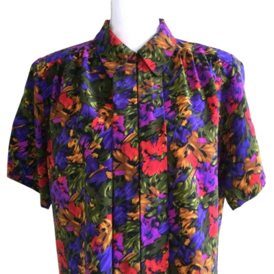 Vintage 80s IMPRESSIONS OF CA Abstract Colorful Blouse W Shoulder Pads 12 - Image 1 of 4