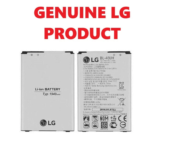 正品 LG 电池 适用于 LG K4 LTE K120e 1940mAH 电池 BL-49JH LG K4 BL-49JH 全新 — 第 1/1 张图片