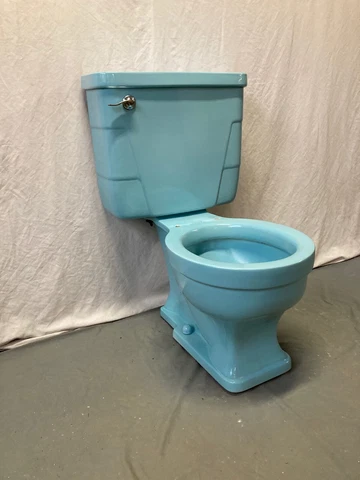 Antique Ceramic Lucerne Blue Porcelain Toilet Old Vtg Crane Maurclonia 42-22E Cover