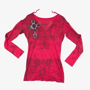 Camisa Top Affliction Roja De Colección Burnout Ala Esqueleto Con Cordones Envejecida XL - Imagen 1 de 18