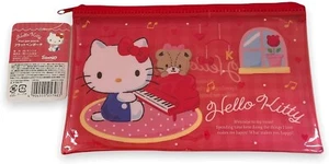 Sanrio Hello Kitty Flat vinyl Zipper Pen Case Multi Pouch Bag - Picture 1 of 3
