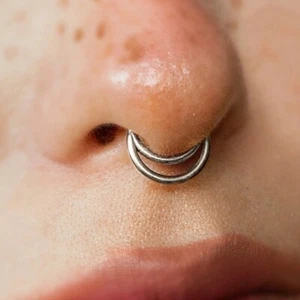 1pc 16g Surgical Steel Double Layers Nose Septum Ring Ear Daith Helix Piercing - Picture 1 of 2