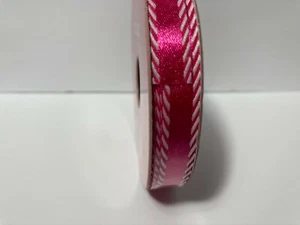 Spring Bright Pink Ribbon Sewn White Accent 3/8" 9' Nicole 2 Rolls Simply Spring - Picture 1 of 5