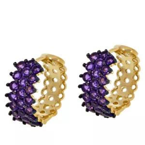 Colleen Lopez Goldtone Sterling Silver Purple Amethyst Huggie Earrings - Picture 1 of 1