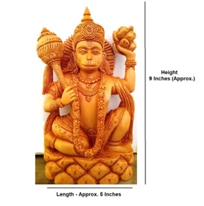 Beautiful Handcrafted Wooden Lord Hanuman Hindu Monkey God On Stone Statue-P1 - Picture 1 of 8