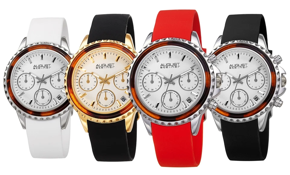 Women's August Steiner AS8268 Quartz Chronograph Date Silicone Strap Watch - image 1 of 1