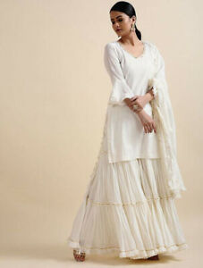Vêtements de fête sexy blanc prêt à l'emploi robes Sharara Salwar Kurta Kameez
