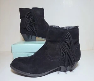 Mia Girl Side Fringe Low Bootie Black Faux Suede Size 5M - Picture 1 of 7