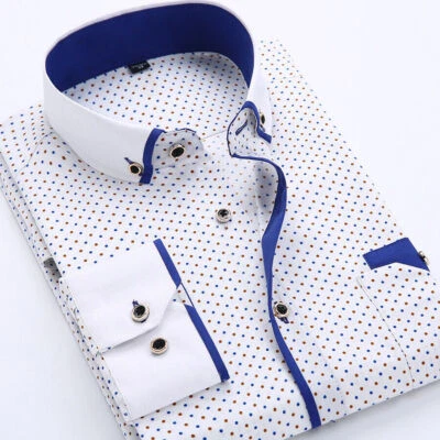 Mens Shirts Long Sleeves Dress Formal Business Slim Non Iron Dot Casual Shirts - Image 1 of 4