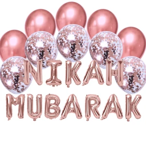 Paquete de globos - Nikah Mubarak - Oro Rosa | Fiesta Nikah | Decoración Nikah | - Imagen 1 de 1