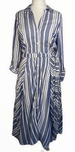 Womens Phase Eight Shirt Dress Size 12 Willa Blue Ivory Stripe Midi Button - Picture 1 of 12